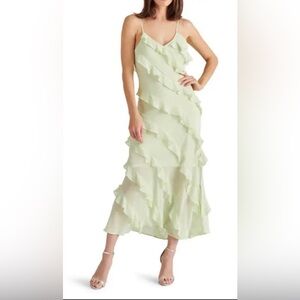 Steve Madden Mint Green Ruffle Chiffon Midi Dress NWT Size 12